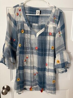 Light weight plaid shirt with embroidered flowers from Anthropologie